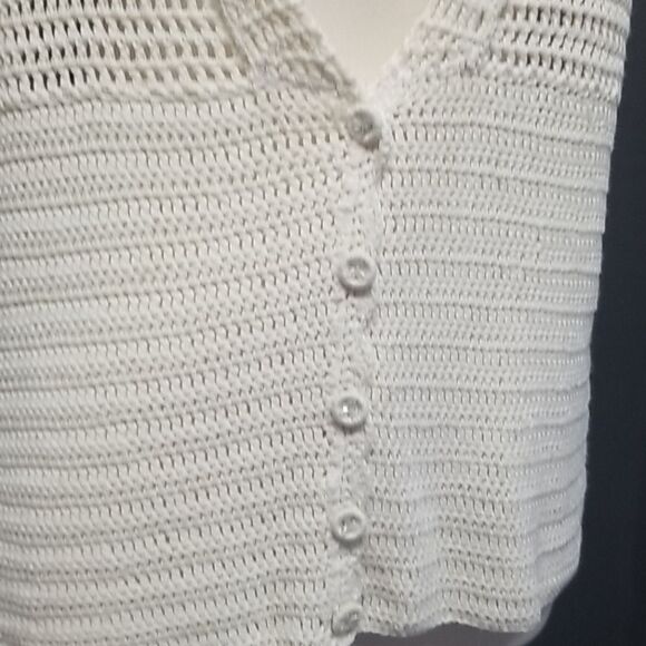 Anthropologie Tapemeasure Cream Ivory Silk Blend Open Knit Button Cardigan Large - Picture 3 of 8